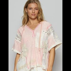 Pol blush patchwork lace hoodie